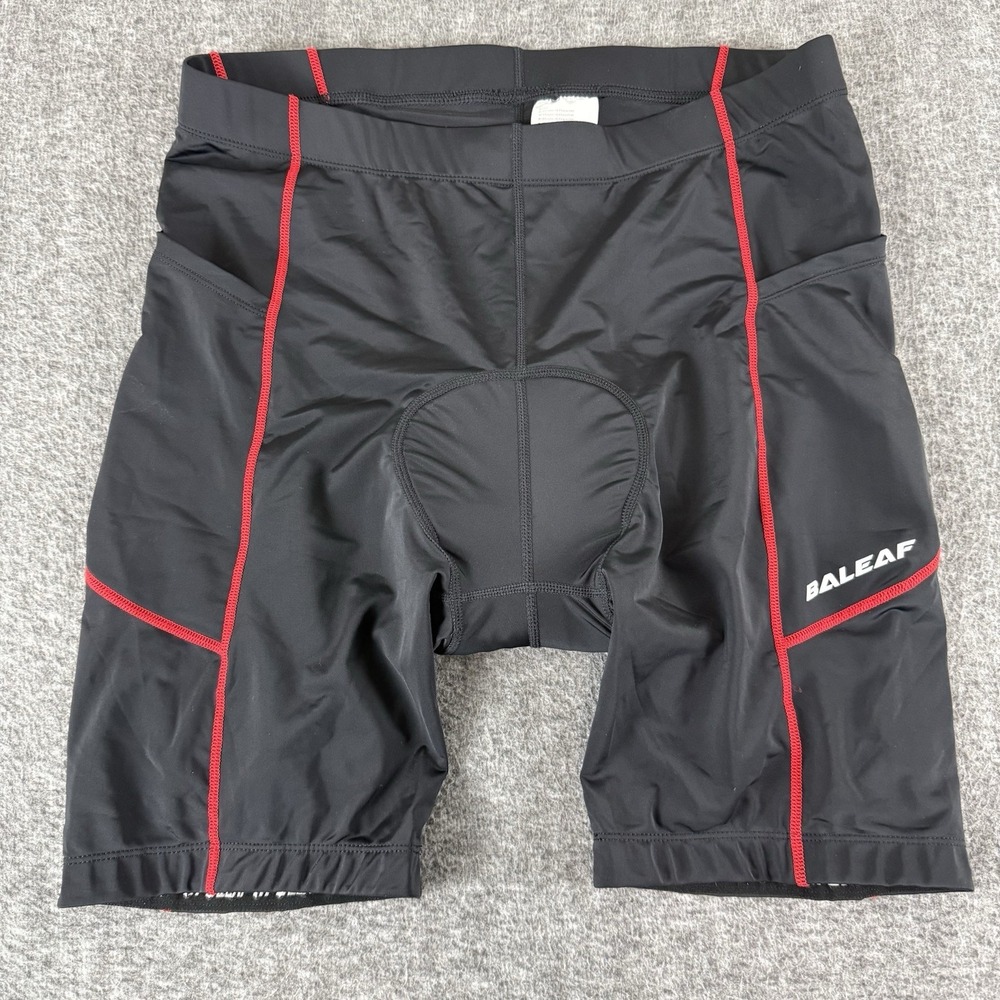 BALEAF Mens 2XL Cycling Shorts Padded Bike Compression Black Red 32 Inch Waist